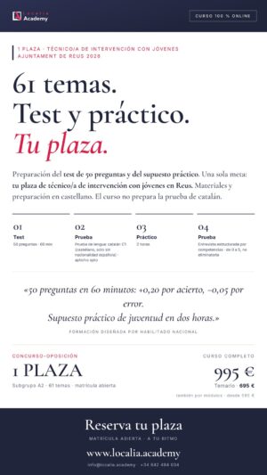 Curso online oposiciones Técnico/a medio de intervención con jóvenes Ajuntament de Reus 2026