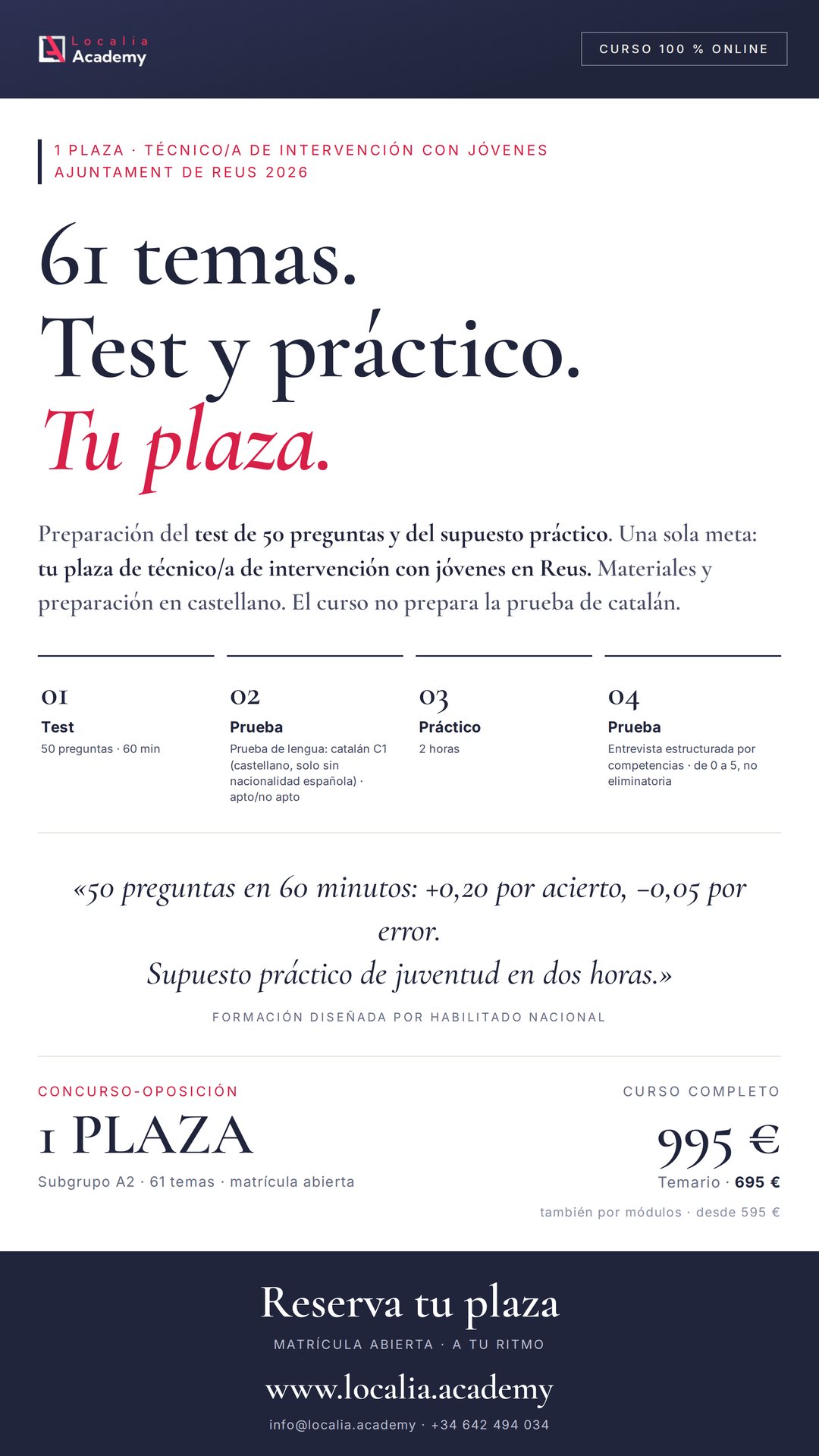 Curso online oposiciones Técnico/a medio de intervención con jóvenes Ajuntament de Reus 2026