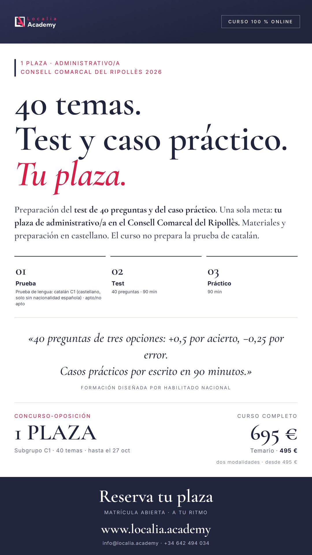 Curso online oposiciones Administrativo/a Consell Comarcal del Ripollès 2026