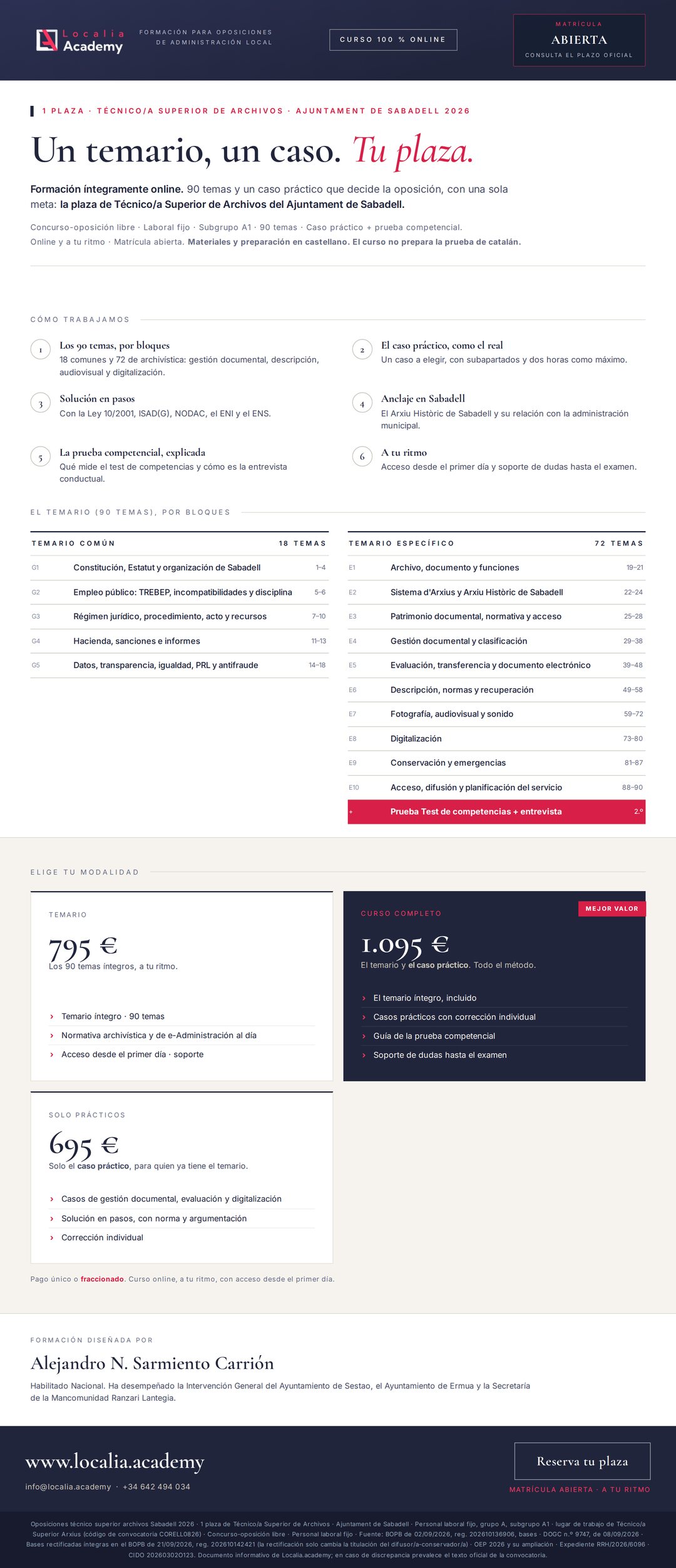 Curso online oposiciones técnico superior archivos Sabadell 2026