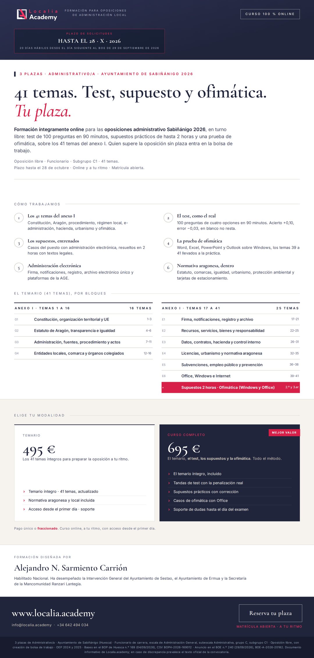 Curso online oposiciones Administrativo/a Ayuntamiento de Sabiñánigo 2026