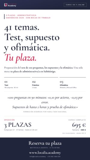 Curso online oposiciones Administrativo/a Ayuntamiento de Sabiñánigo 2026