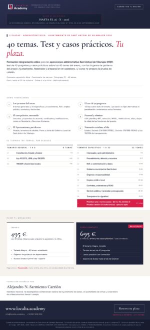 Curso online oposiciones Administrativo/a Ayuntamiento de Sant Antoni de Vilamajor 2026