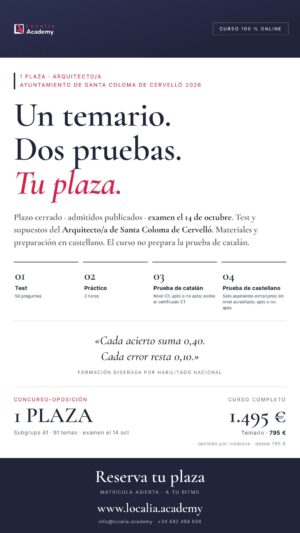 Curso online oposiciones Arquitecto/a Ayuntamiento de Santa Coloma de Cervelló 2026