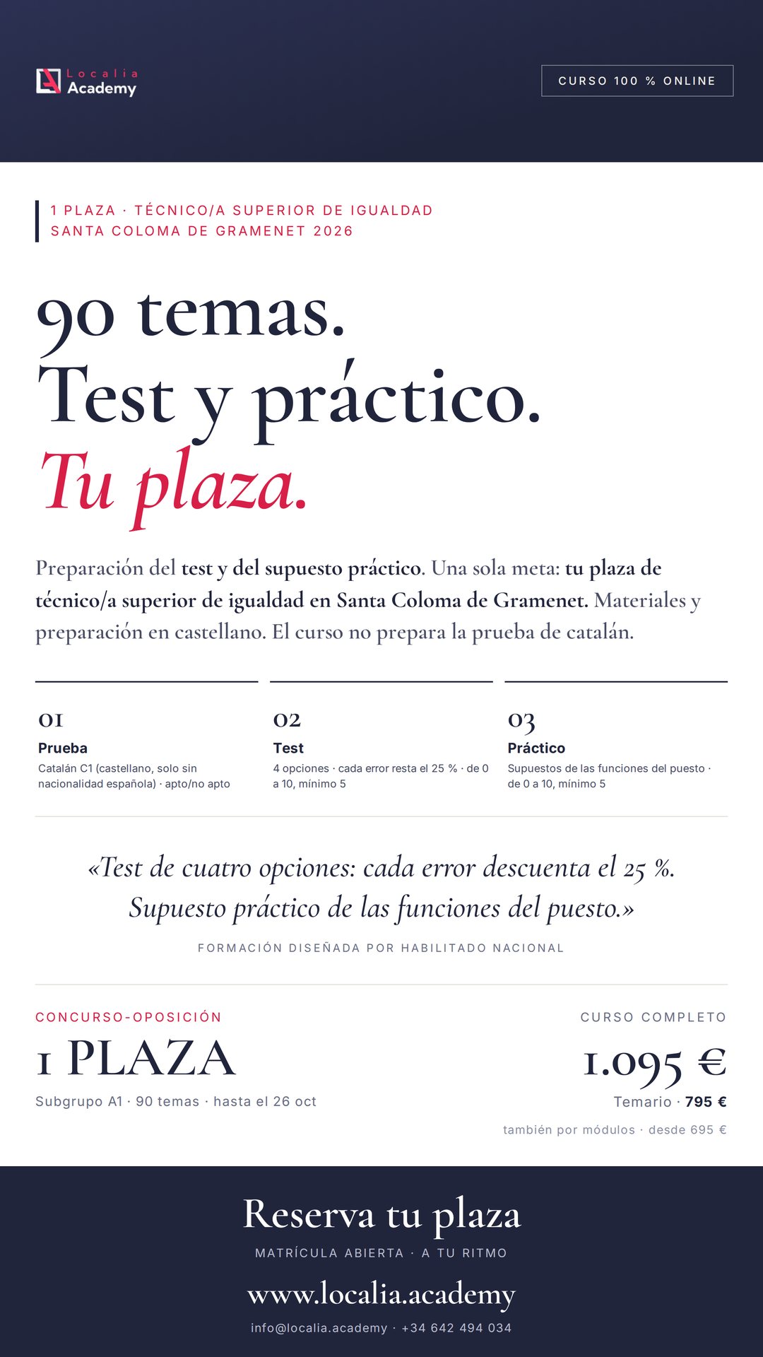 Curso online oposiciones Técnico/a superior de igualdad Ajuntament de Santa Coloma de Gramenet 2026