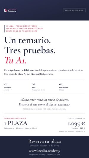 Curso online oposiciones Técnico/a Superior del Sistema Bibliotecario Ayuntamiento de Santa Cruz de Tenerife 2026