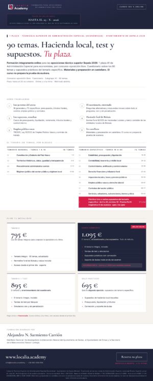 Curso online oposiciones Técnico/a Superior de Administración Especial (Económicas) Ayuntamiento de Sopela 2026