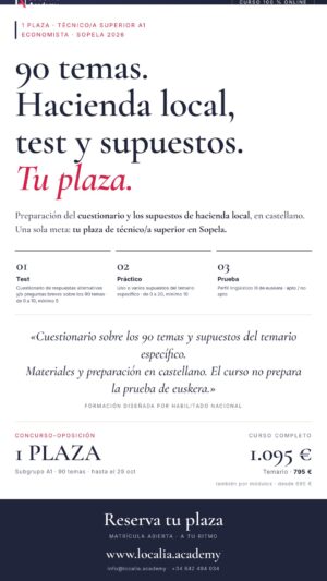 Curso online oposiciones Técnico/a Superior de Administración Especial (Económicas) Ayuntamiento de Sopela 2026
