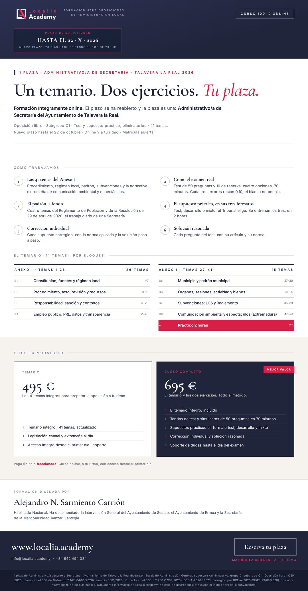 Curso online oposiciones Administrativo/a Ayuntamiento de Talavera la Real 2026