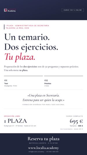 Curso online oposiciones Administrativo/a Ayuntamiento de Talavera la Real 2026