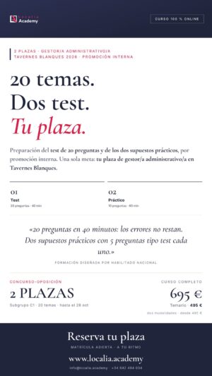 Curso online oposiciones Gestor/a Administrativo/a Ayuntamiento de Tavernes Blanques 2026