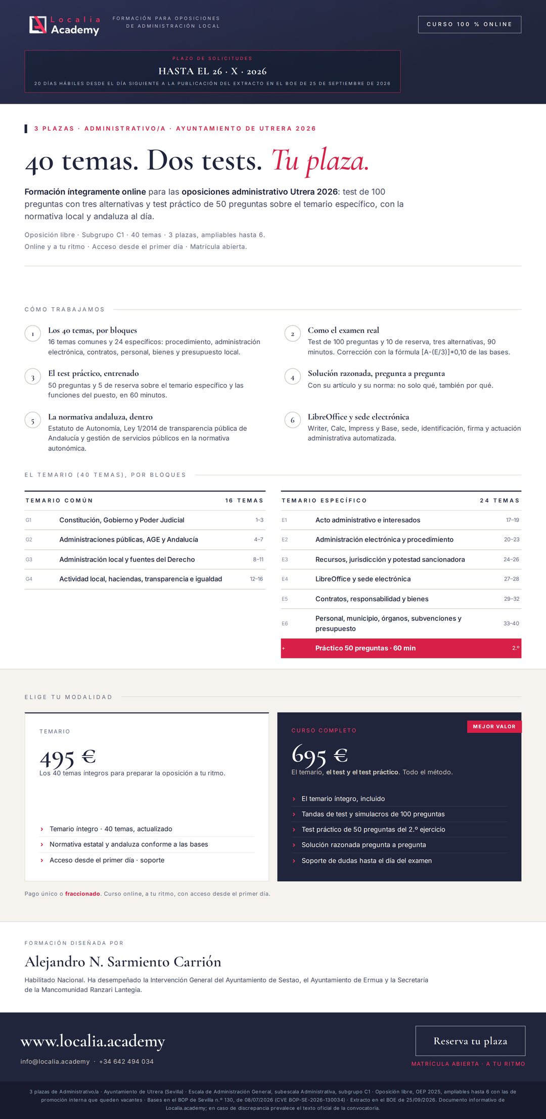Curso online oposiciones Administrativo/a Ayuntamiento de Utrera 2026