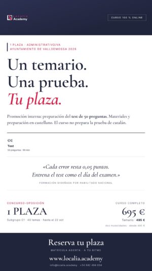Curso online oposiciones Administrativo/va Ayuntamiento de Valldemossa 2026