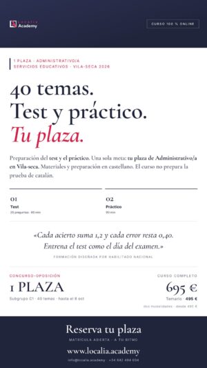 Curso online oposiciones Administrativo/a de Servicios Educativos Ayuntamiento de Vila-seca 2026