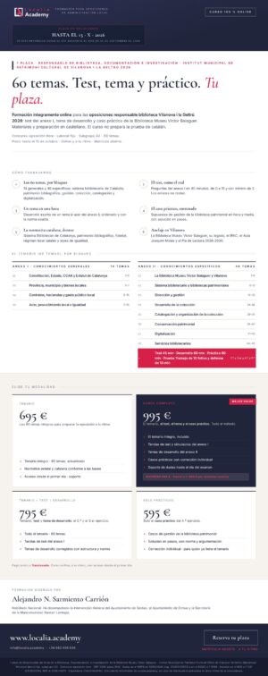 Curso online oposiciones Responsable de biblioteca, documentación e investigación Institut Municipal de Patrimoni Cultural de Vilanova i la Geltrú 2026