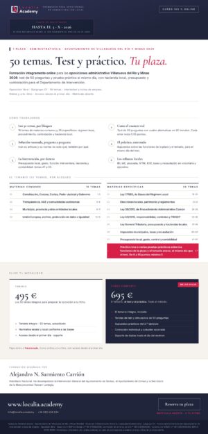 Curso online oposiciones Administrativo/a Ayuntamiento de Villanueva del Río y Minas 2026