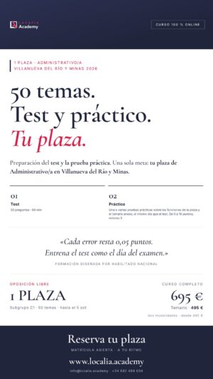 Curso online oposiciones Administrativo/a Ayuntamiento de Villanueva del Río y Minas 2026