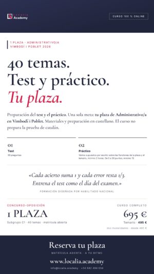 Curso online oposiciones Administrativo/a Ayuntamiento de Vimbodí i Poblet 2026