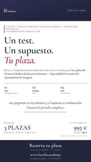 oposiciones técnico medio recursos humanos prevención zaragoza 2026 · cartel story Localia