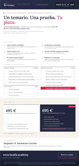 Curso Administrativo/a · Escala Administrativa del Gobierno Vasco 2026 · folleto del curso