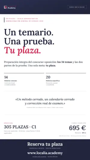 Curso Administrativo/a · Escala Administrativa del Gobierno Vasco 2026 · cartel vertical