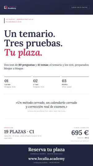 Curso Administrativo/a · Ayuntamiento de Fuengirola 2026 · cartel vertical