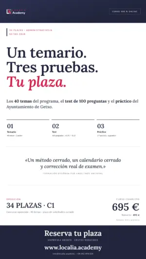 Curso Administrativo/a · Ayuntamiento de Getxo 2026 · cartel vertical