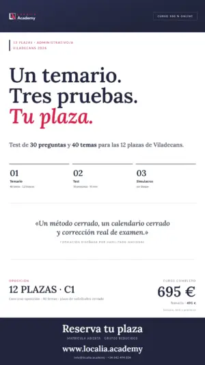 Curso Administrativo/a · Ayuntamiento de Viladecans 2026 · cartel vertical