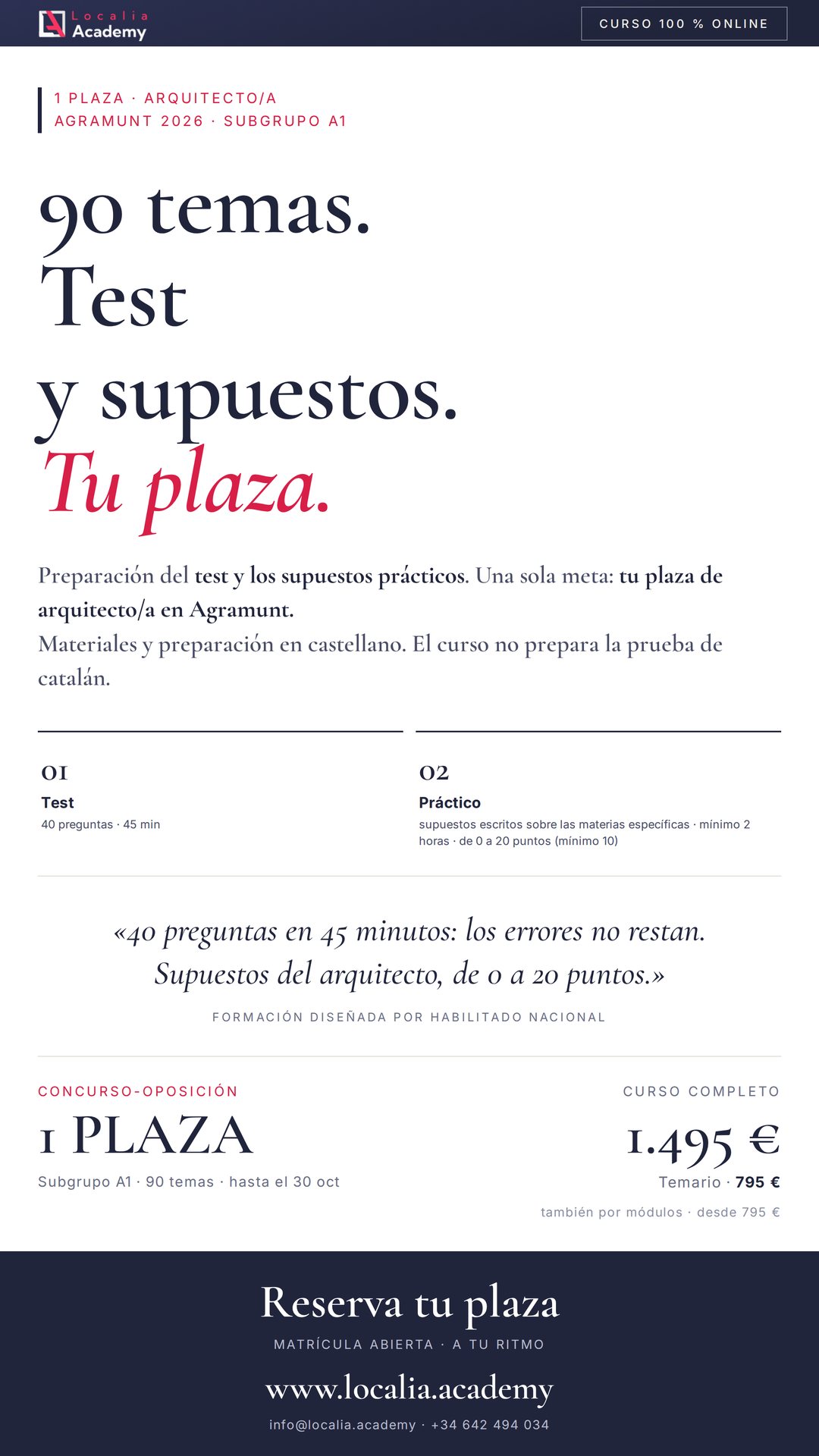 Curso online oposiciones Arquitecto/a Ayuntamiento de Agramunt 2026