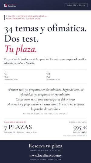 Curso online oposiciones Auxiliar Administrativo/a Ayuntamiento de Alcúdia 2026