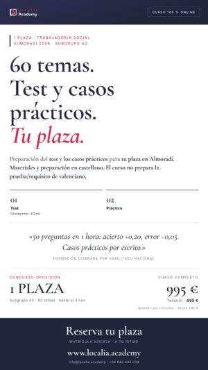 Curso online oposiciones Trabajador/a social Ayuntamiento de Almoradí 2026