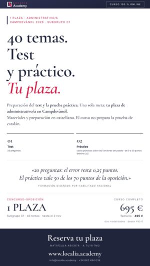 Curso online oposiciones Administrativo/a Ayuntamiento de Campdevànol 2026