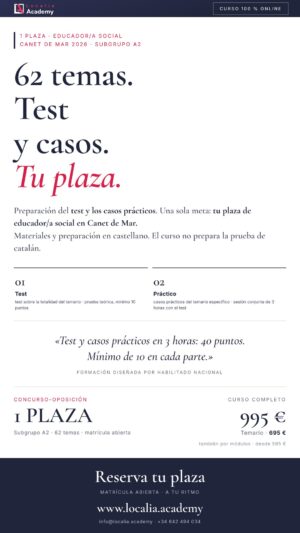 Curso online oposiciones Educador/a Social Ayuntamiento de Canet de Mar 2026