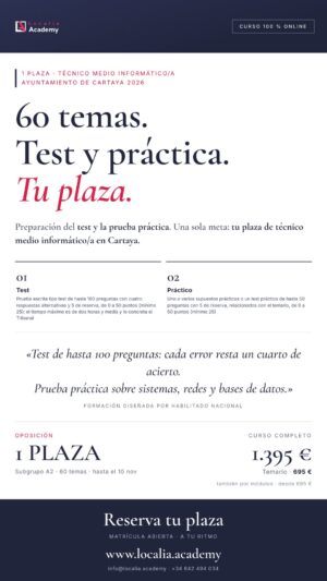 Curso online oposiciones Técnico Medio Informático/a Ayuntamiento de Cartaya 2026