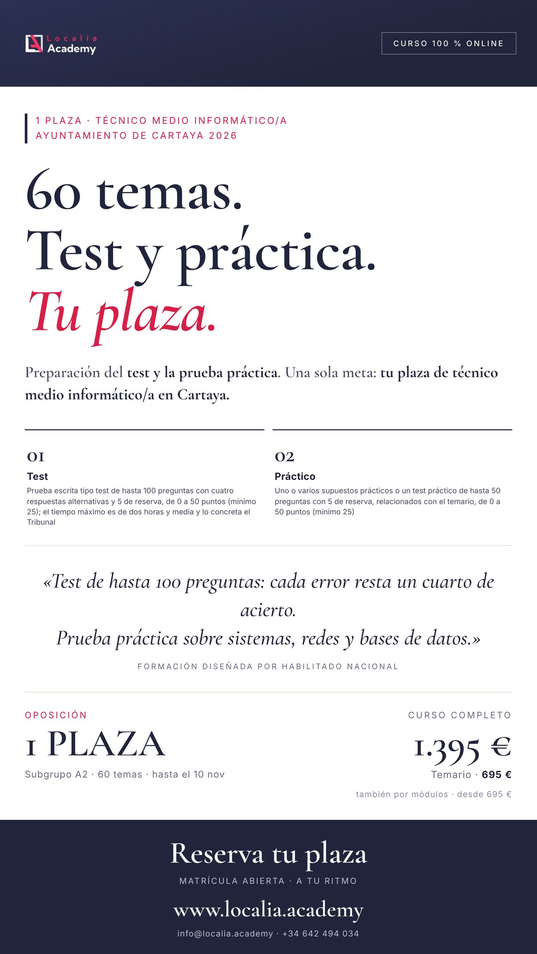 Curso online oposiciones Técnico Medio Informático/a Ayuntamiento de Cartaya 2026