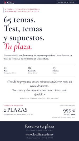 Curso online oposiciones Técnico/a de Bibliotecas Ayuntamiento de Ciudad Real 2026