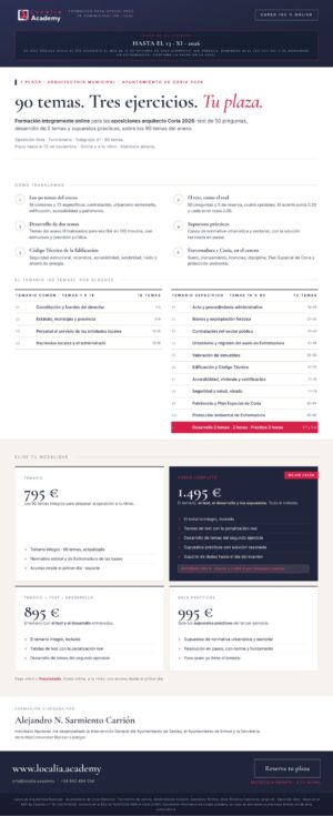 Curso online oposiciones Arquitecto/a Municipal Ayuntamiento de Coria 2026