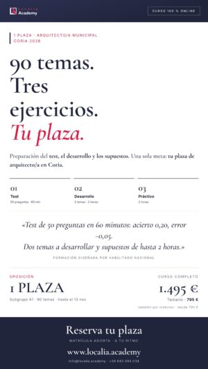 Curso online oposiciones Arquitecto/a Municipal Ayuntamiento de Coria 2026