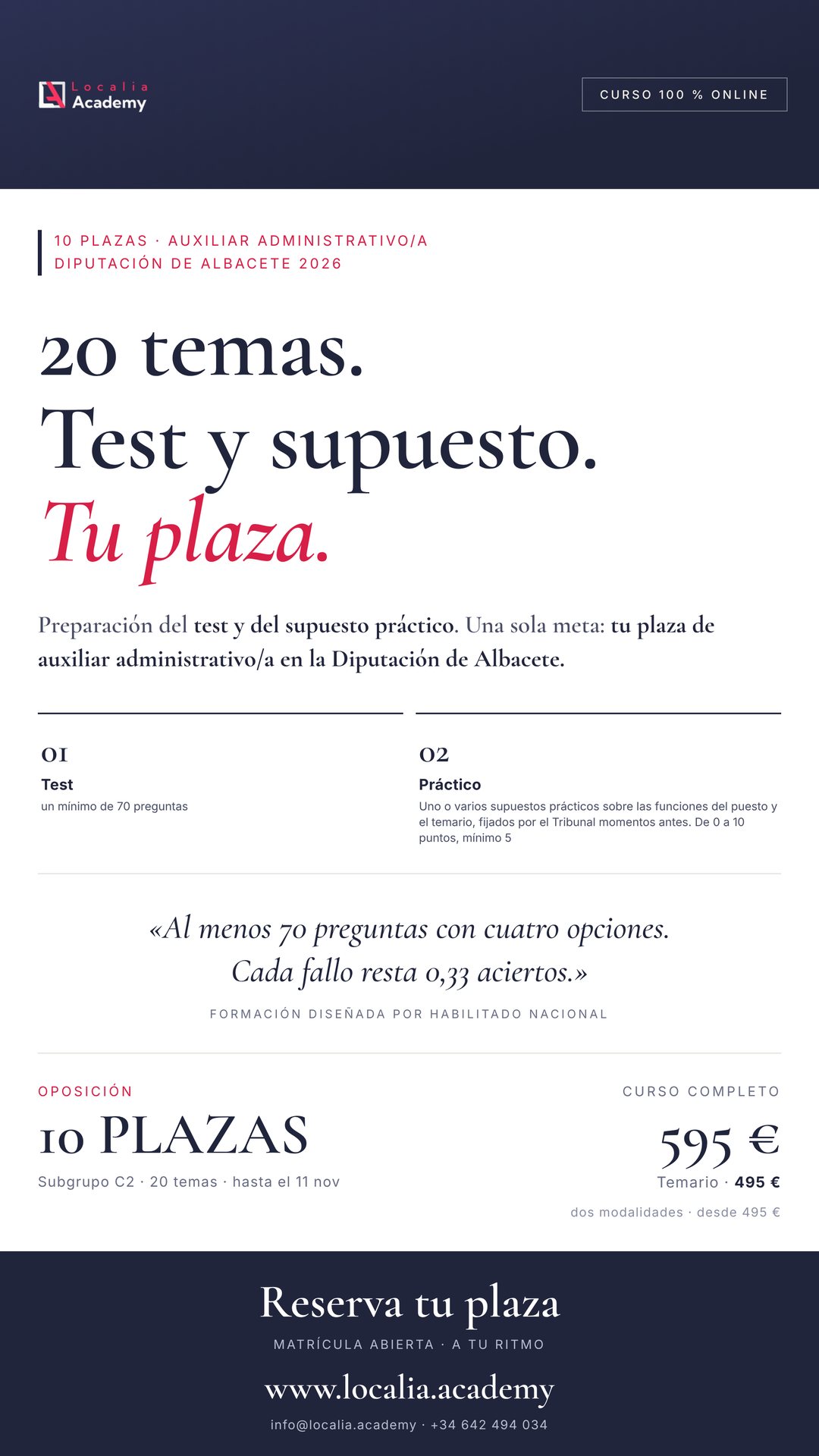 Curso online oposiciones Auxiliar Administrativo/a Diputación Provincial de Albacete 2026