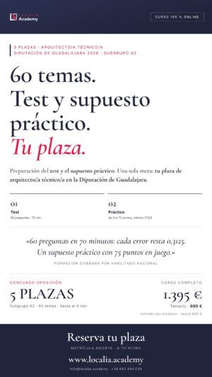 Curso online oposiciones Arquitecto/a Técnico/a Diputación Provincial de Guadalajara 2026