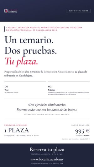Curso online oposiciones Técnico/a Medio de Administración Especial Tributaria Diputación Provincial de Guadalajara 2026