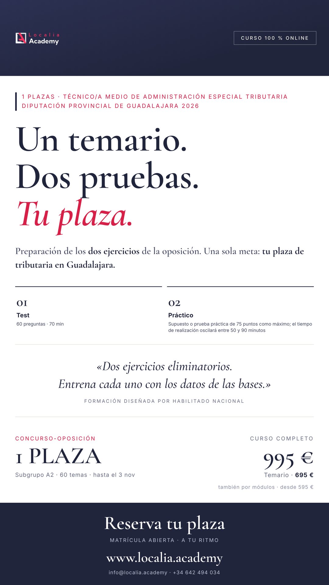 Curso online oposiciones Técnico/a Medio de Administración Especial Tributaria Diputación Provincial de Guadalajara 2026