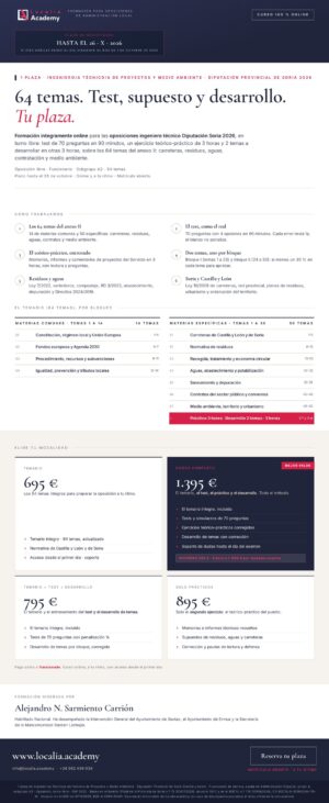 Curso online oposiciones Ingeniero/a Técnico/a de Proyectos y Medio Ambiente Diputación Provincial de Soria 2026
