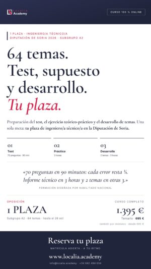 Curso online oposiciones Ingeniero/a Técnico/a de Proyectos y Medio Ambiente Diputación Provincial de Soria 2026