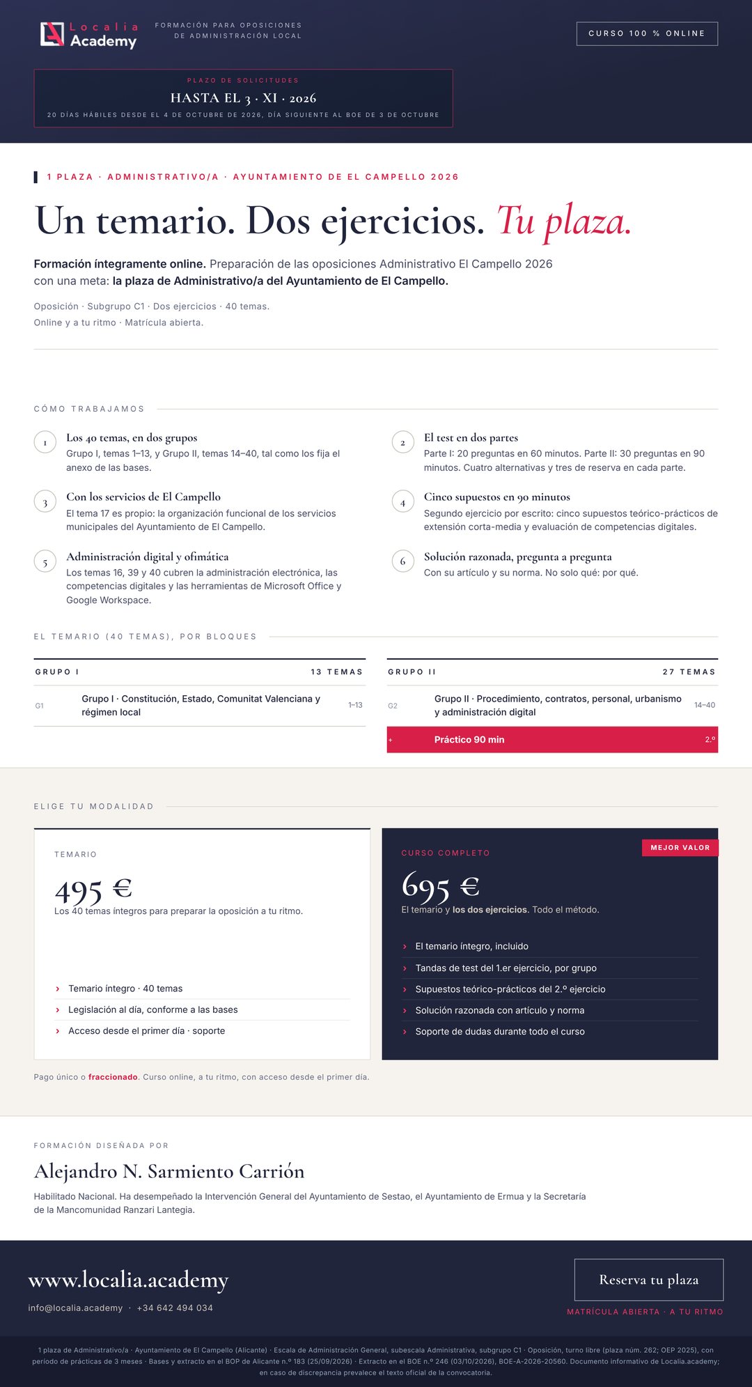 Curso online oposiciones Administrativo/a Ayuntamiento de El Campello 2026