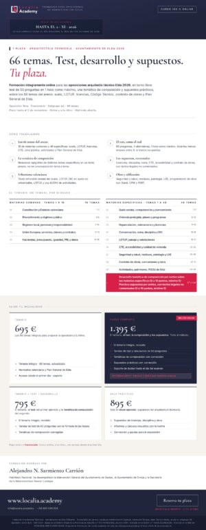 Curso online oposiciones Arquitecto/a Técnico/a Ayuntamiento de Elda 2026