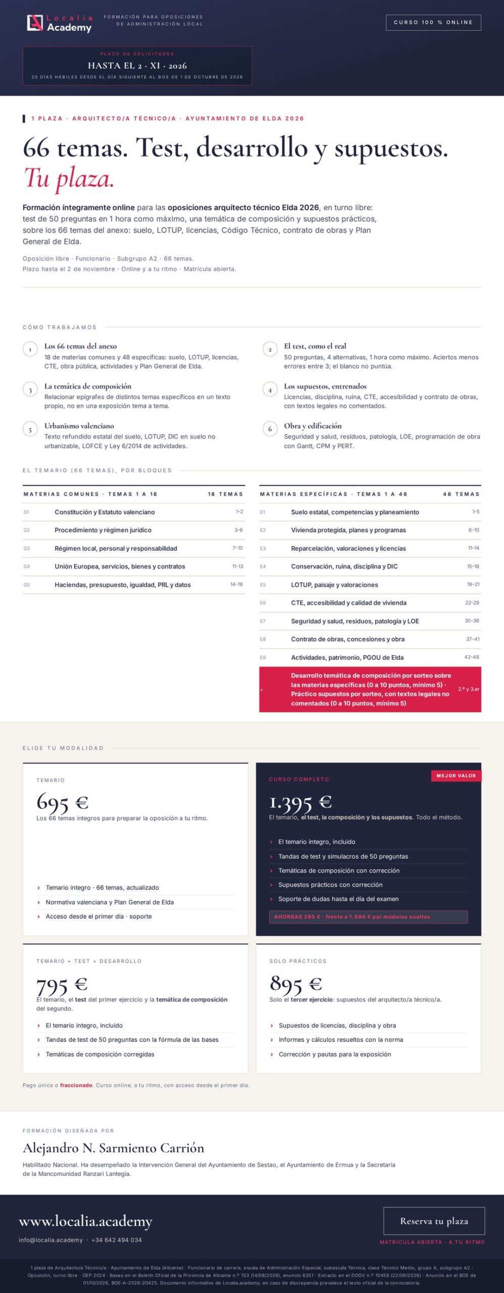 Curso online oposiciones Arquitecto/a Técnico/a Ayuntamiento de Elda 2026