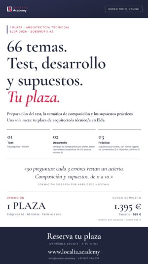 Curso online oposiciones Arquitecto/a Técnico/a Ayuntamiento de Elda 2026