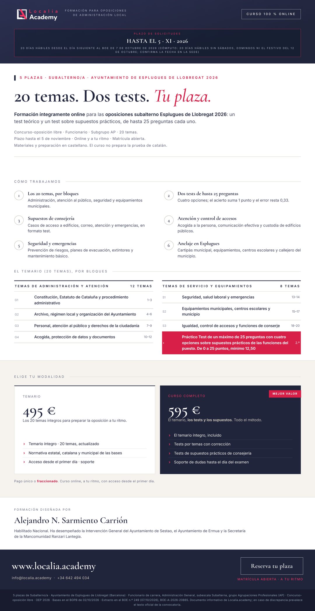 Curso online oposiciones Subalterno/a Ayuntamiento de Esplugues de Llobregat 2026