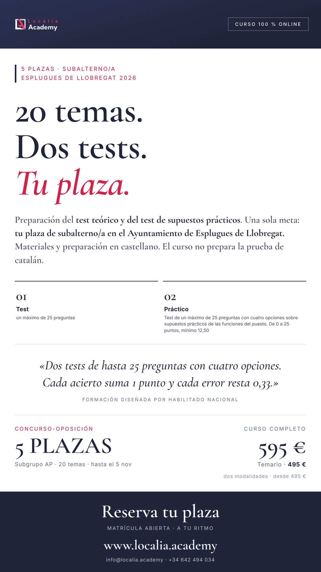 Curso online oposiciones Subalterno/a Ayuntamiento de Esplugues de Llobregat 2026
